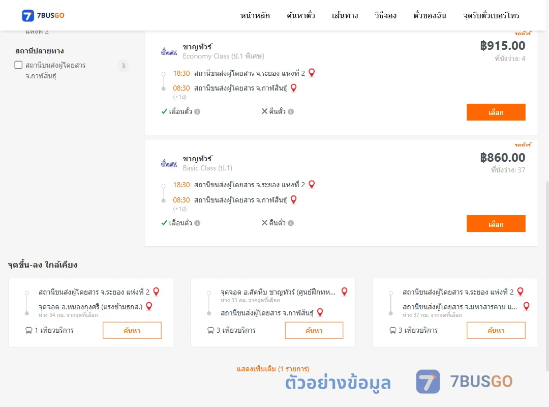 ตัวอย่างผลค้นหา ระยอง-กาฬสินธุ์