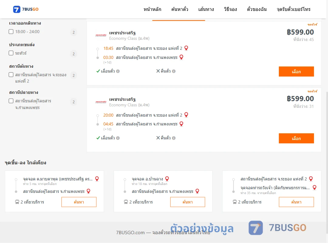 ตัวอย่างผลค้นหา ระยอง-กำแพงเพชร