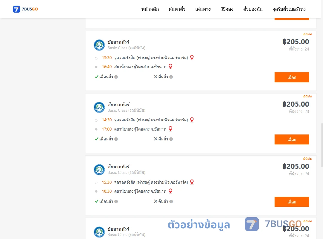 ตัวอย่างผลค้นหา รังสิต-ชัยนาท