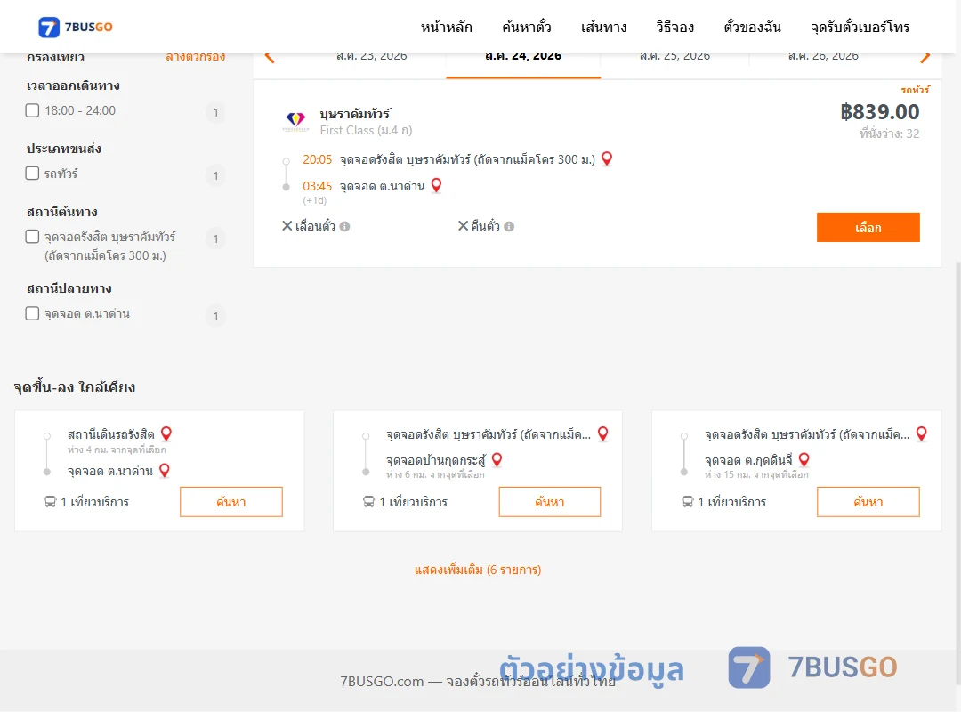 ตัวอย่างผลค้นหา รังสิต-ตำบลนาด่าน