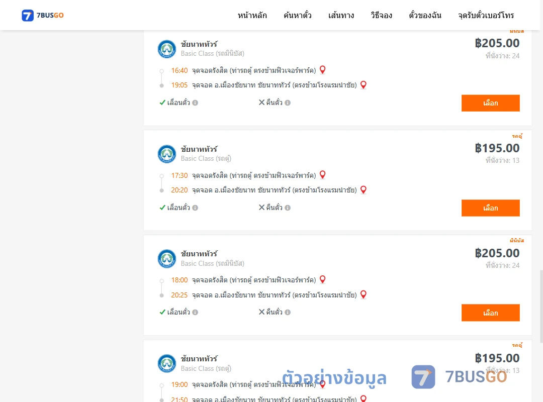 ตัวอย่างผลค้นหา รังสิต-เมืองชัยนาท