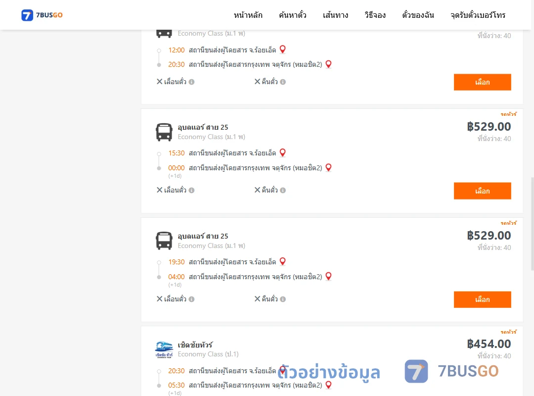 ตัวอย่างผลค้นหา ร้อยเอ็ด-หมอชิต