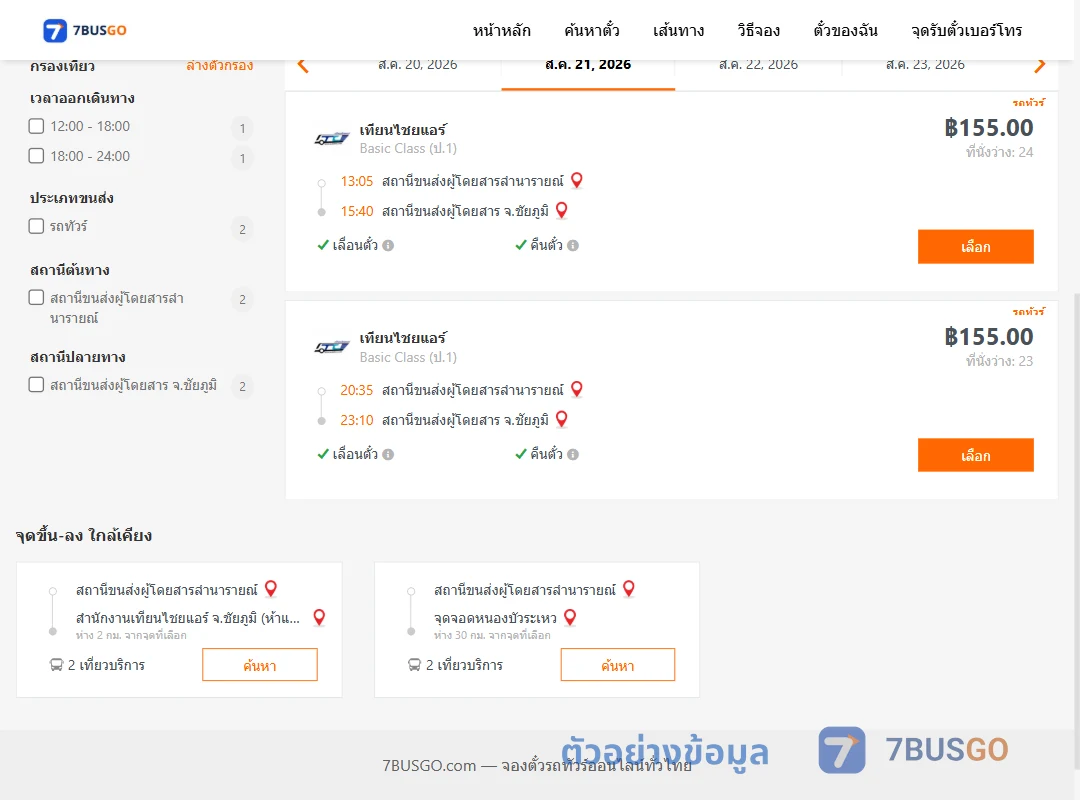 ตัวอย่างผลค้นหา ลำนารายณ์-ชัยภูมิ