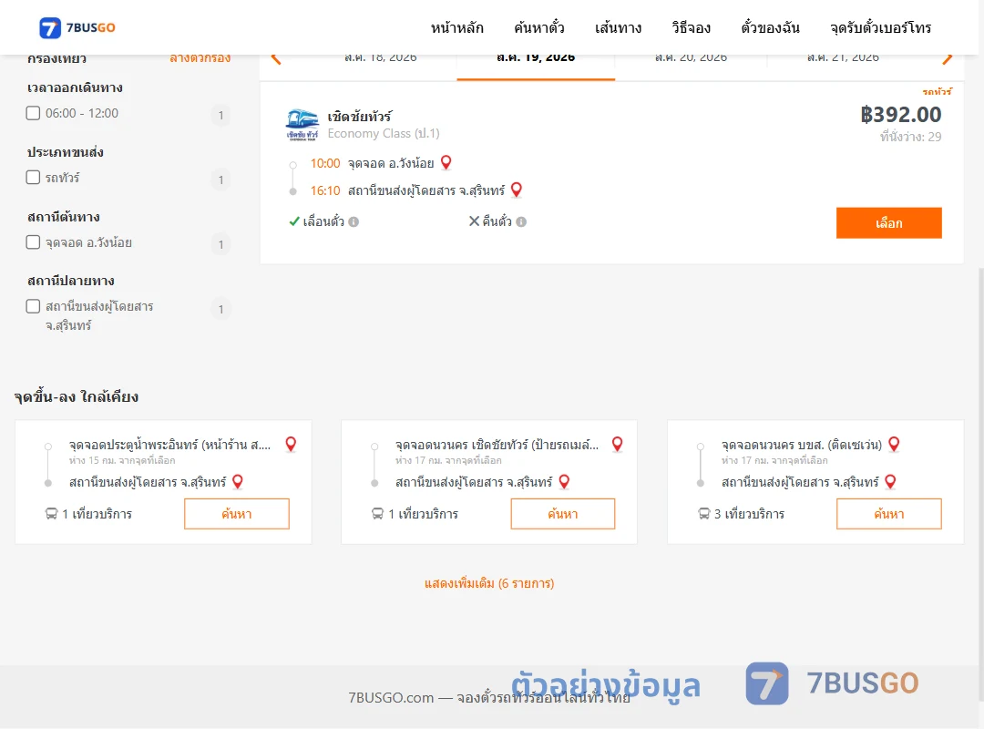ตัวอย่างผลค้นหา วังน้อย-สุรินทร์