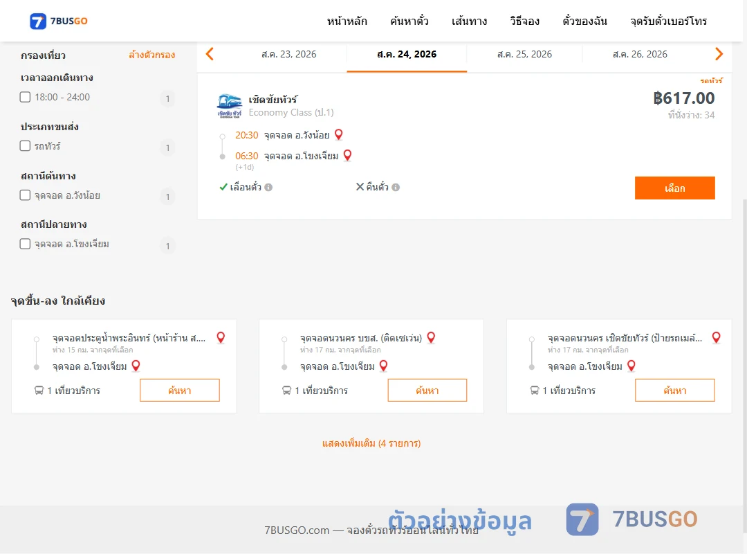 ตัวอย่างผลค้นหา วังน้อย-โขงเจียม
