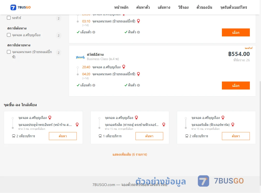 ตัวอย่างผลค้นหา ศรีบุญเรือง-นวนคร