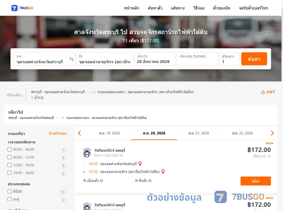 ตัวอย่างผลค้นหา ศาลจังหวัดสระบุรี-สวนจตุจักรสถานีรถไฟฟ้าใต้ดิน
