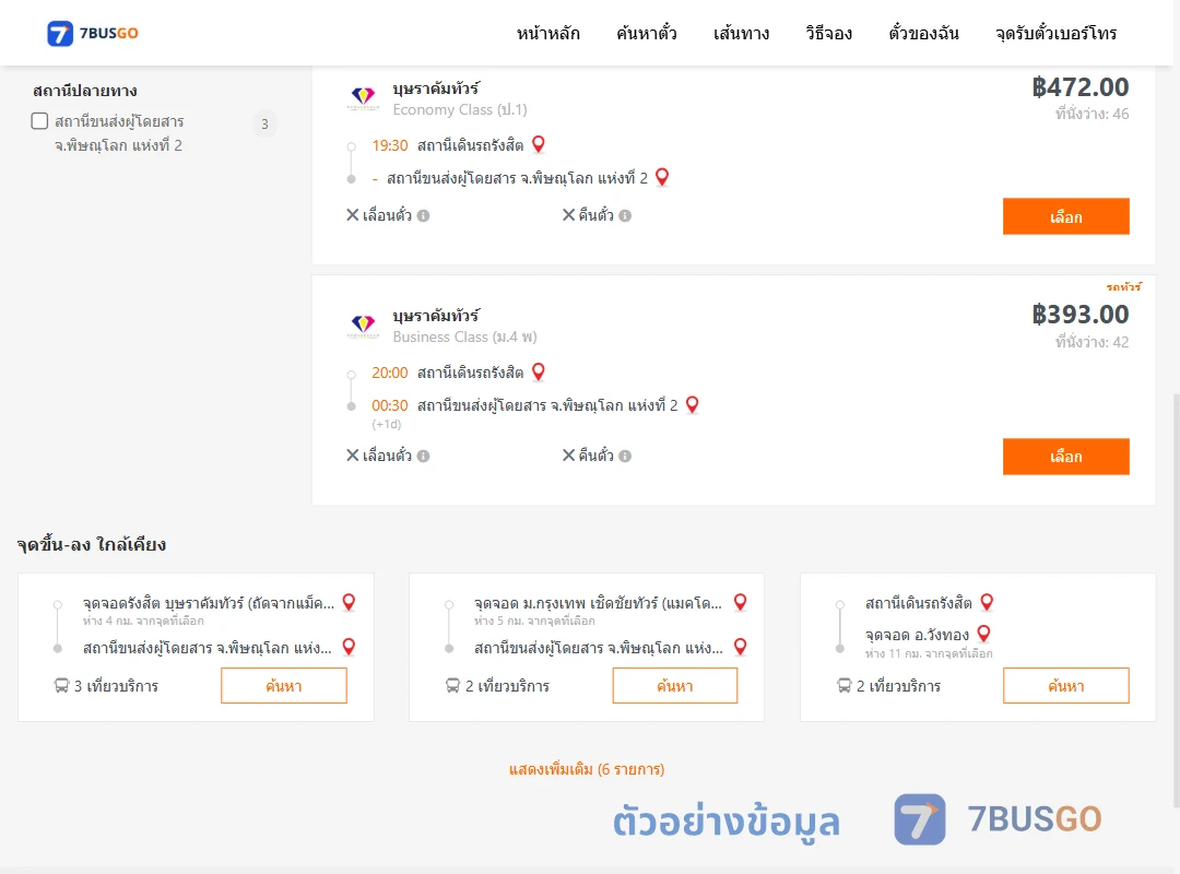 ตัวอย่างผลค้นหา สถานีเดินรถรังสิต-พิษณุโลก2