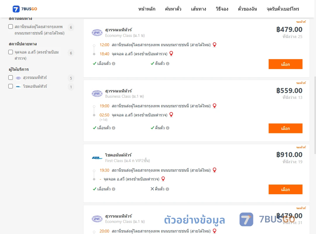 ตัวอย่างผลค้นหา สายใต้ใหม่-สวี