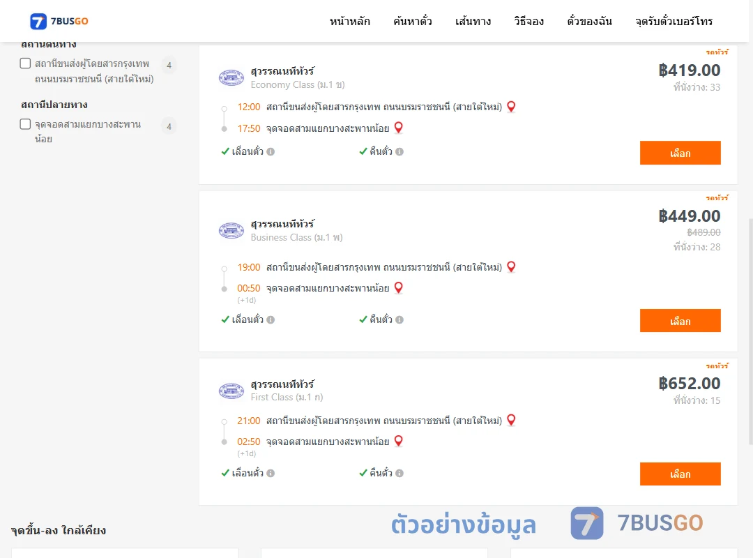 ตัวอย่างผลค้นหา สายใต้ใหม่-สามแยกบางสะพานน้อย