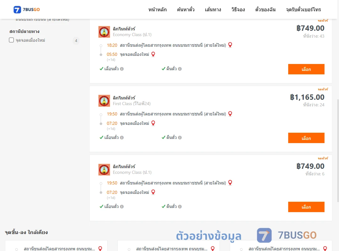 ตัวอย่างผลค้นหา สายใต้ใหม่-เมืองใหม่
