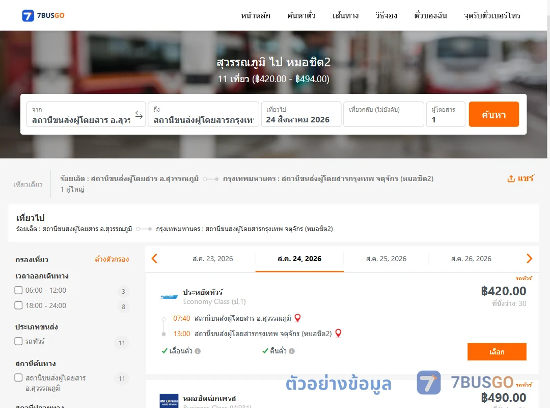 ตัวอย่างผลค้นหา สุวรรณภูมิ-หมอชิต2