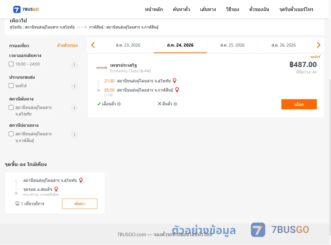 ตัวอย่างผลค้นหา สุโขทัย-กาฬสินธุ์