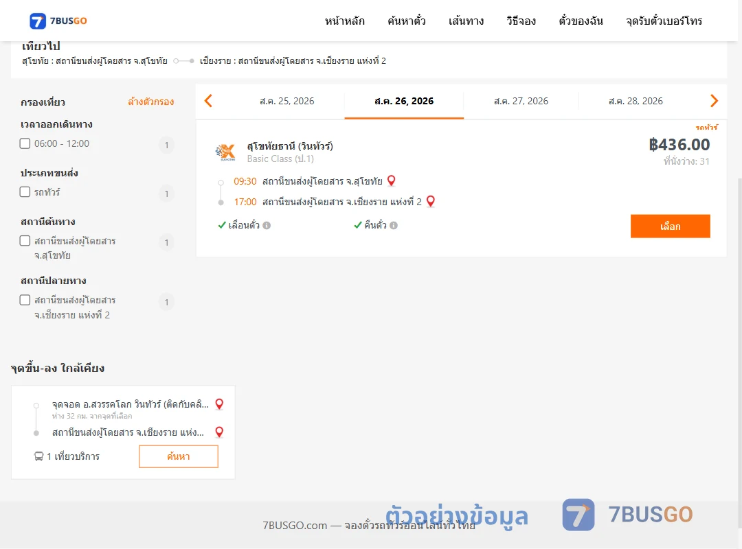 ตัวอย่างผลค้นหา สุโขทัย-เชียงราย