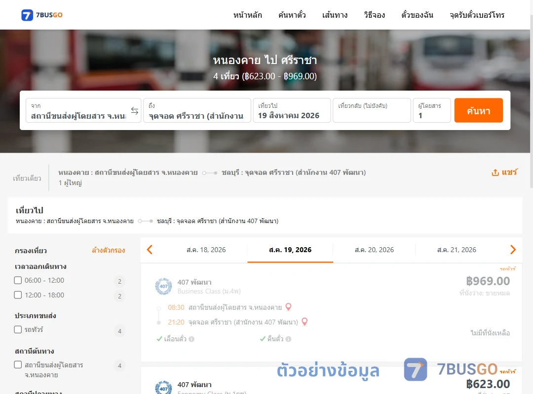 ตัวอย่างผลค้นหา หนองคาย-ศรีราชา
