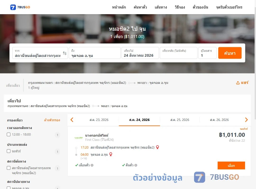 ตัวอย่างผลค้นหา หมอชิต2-จุน