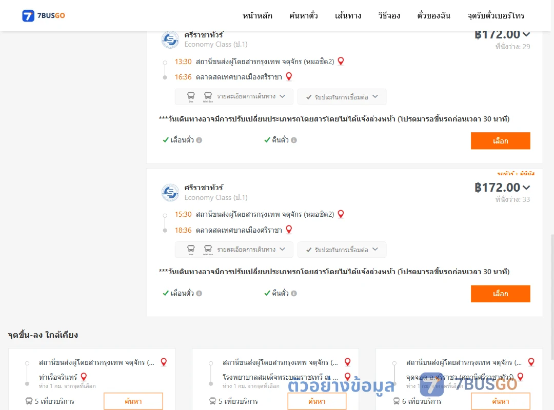 ตัวอย่างผลค้นหา หมอชิต2-ตลาดสดเทศบาลเมืองศรีราชา