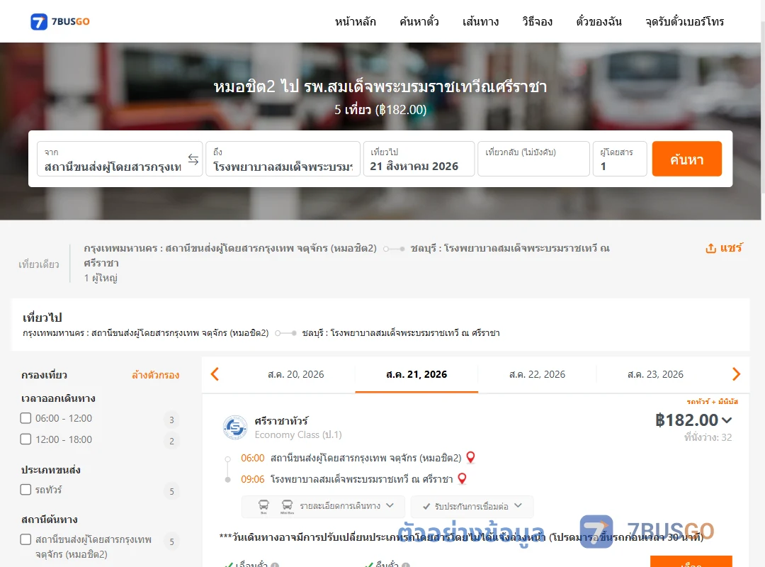 ตัวอย่างผลค้นหา หมอชิต2-รพ.สมเด็จพระบรมราชเทวีณศรีราชา