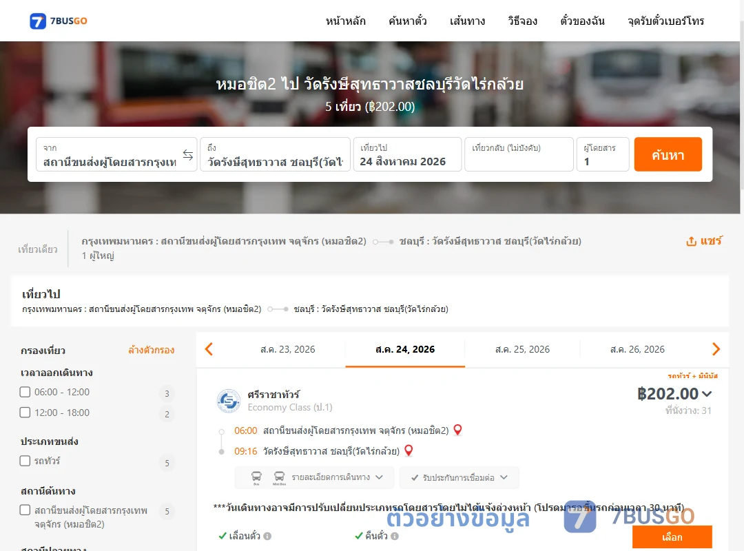 ตัวอย่างผลค้นหา หมอชิต2-วัดรังษีสุทธาวาสชลบุรีวัดไร่กล้วย