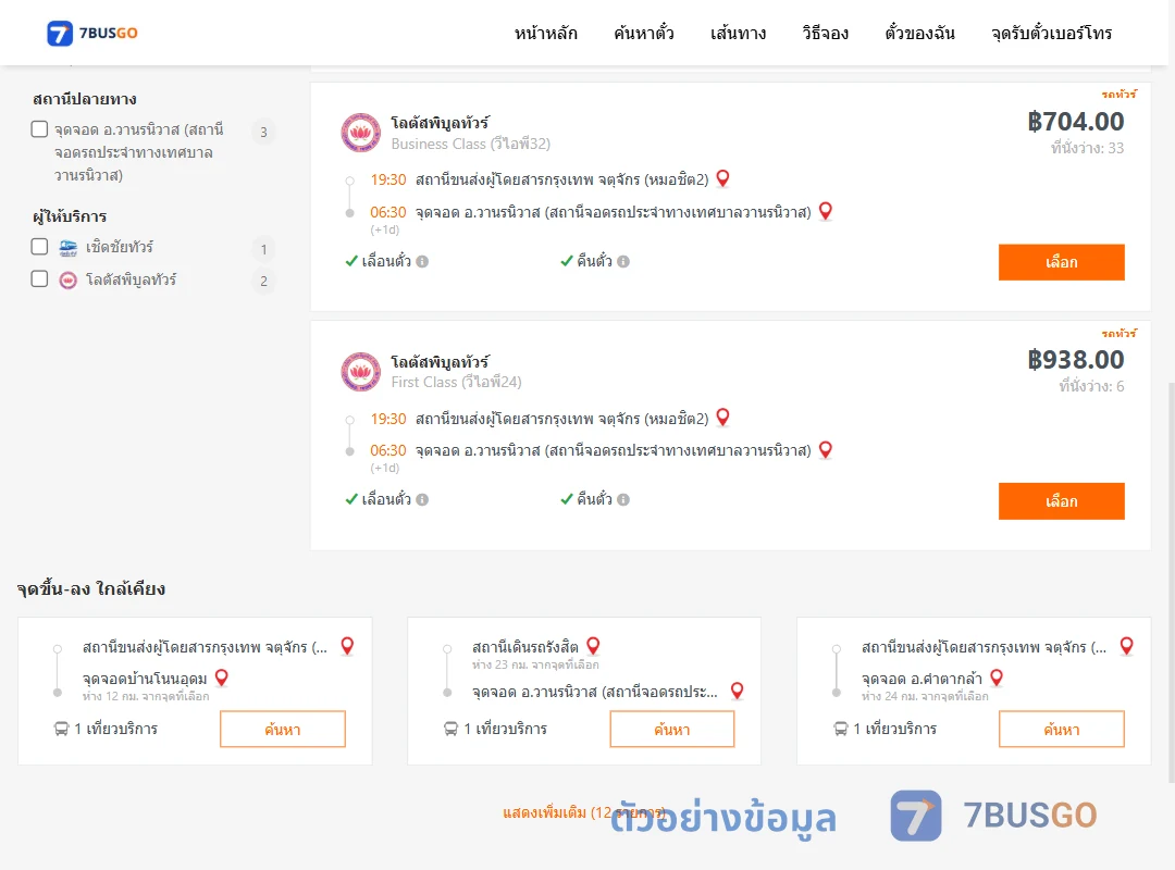 ตัวอย่างผลค้นหา หมอชิต2-วานรนิวาส