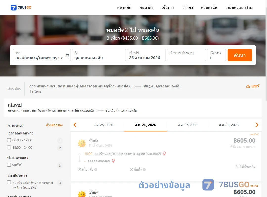 ตัวอย่างผลค้นหา หมอชิต2-หนองคัน
