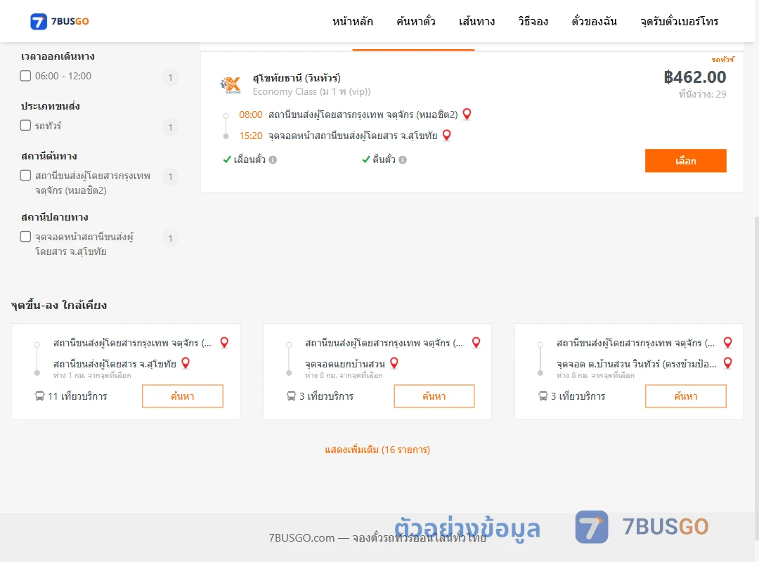 ตัวอย่างผลค้นหา หมอชิต2-หน้าสุโขทัย