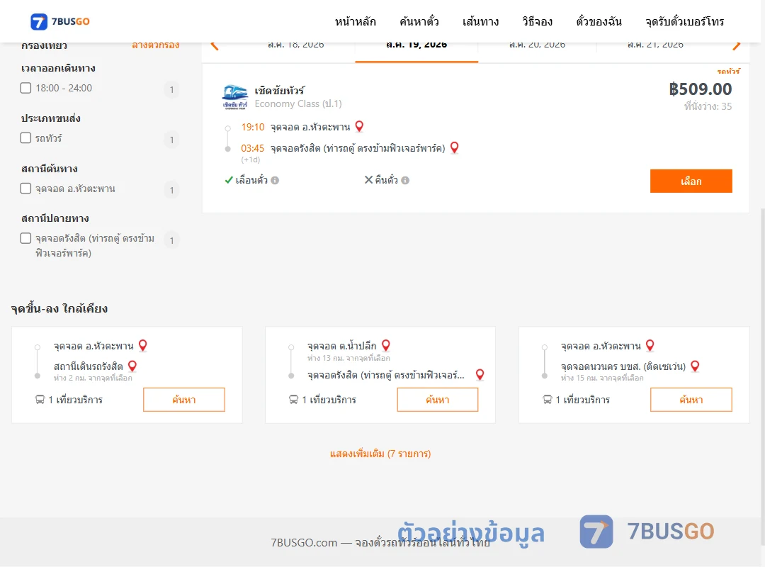 ตัวอย่างผลค้นหา หัวตะพาน-รังสิต