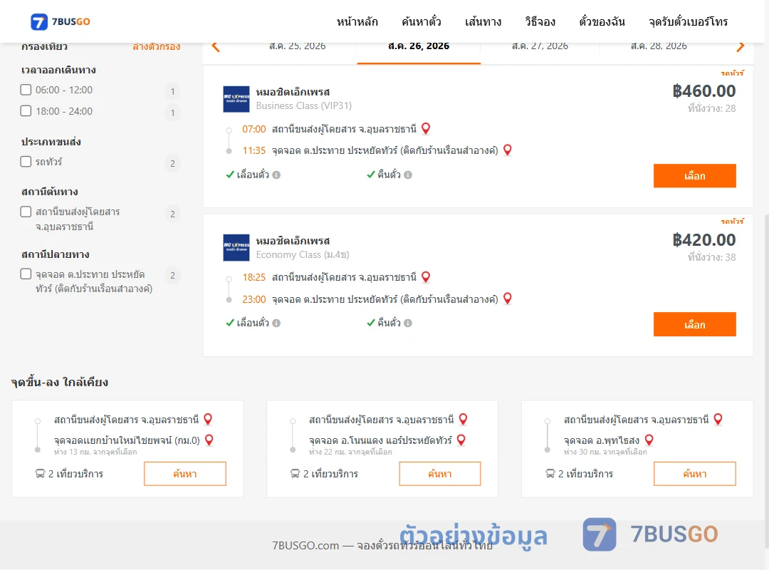 ตัวอย่างผลค้นหา อุบลราชธานี-ประทาย