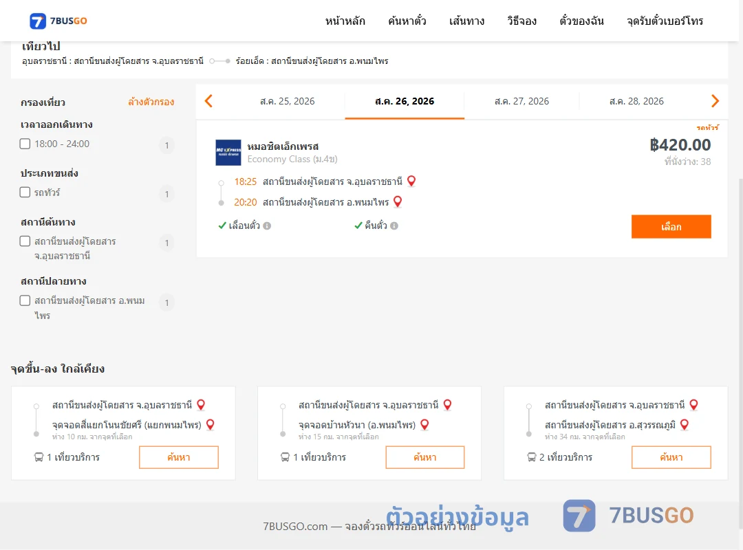 ตัวอย่างผลค้นหา อุบลราชธานี-พนมไพร