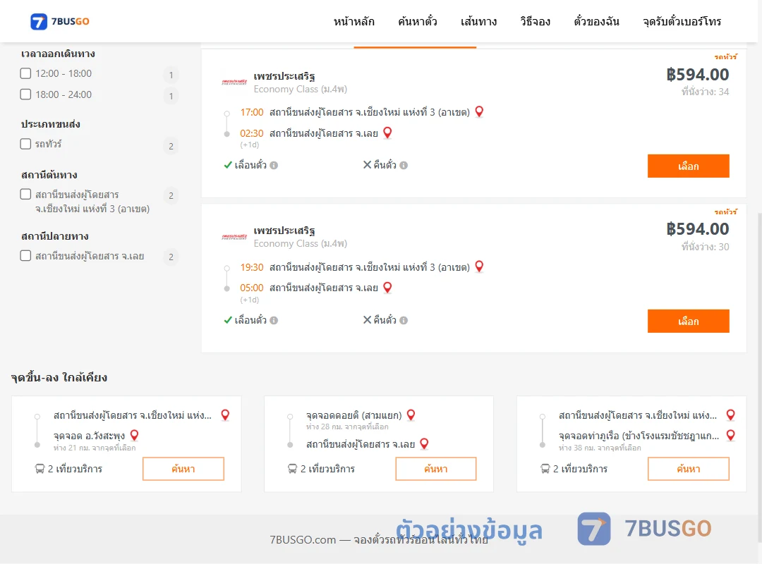 ตัวอย่างผลค้นหา เชียงใหม่-เลย