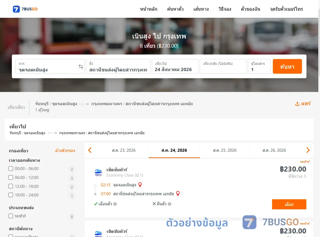 ตัวอย่างผลค้นหา เนินสูง-กรุงเทพ