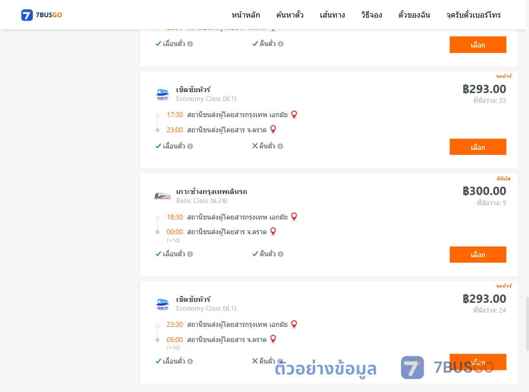 ตัวอย่างผลค้นหา เอกมัย-ตราด