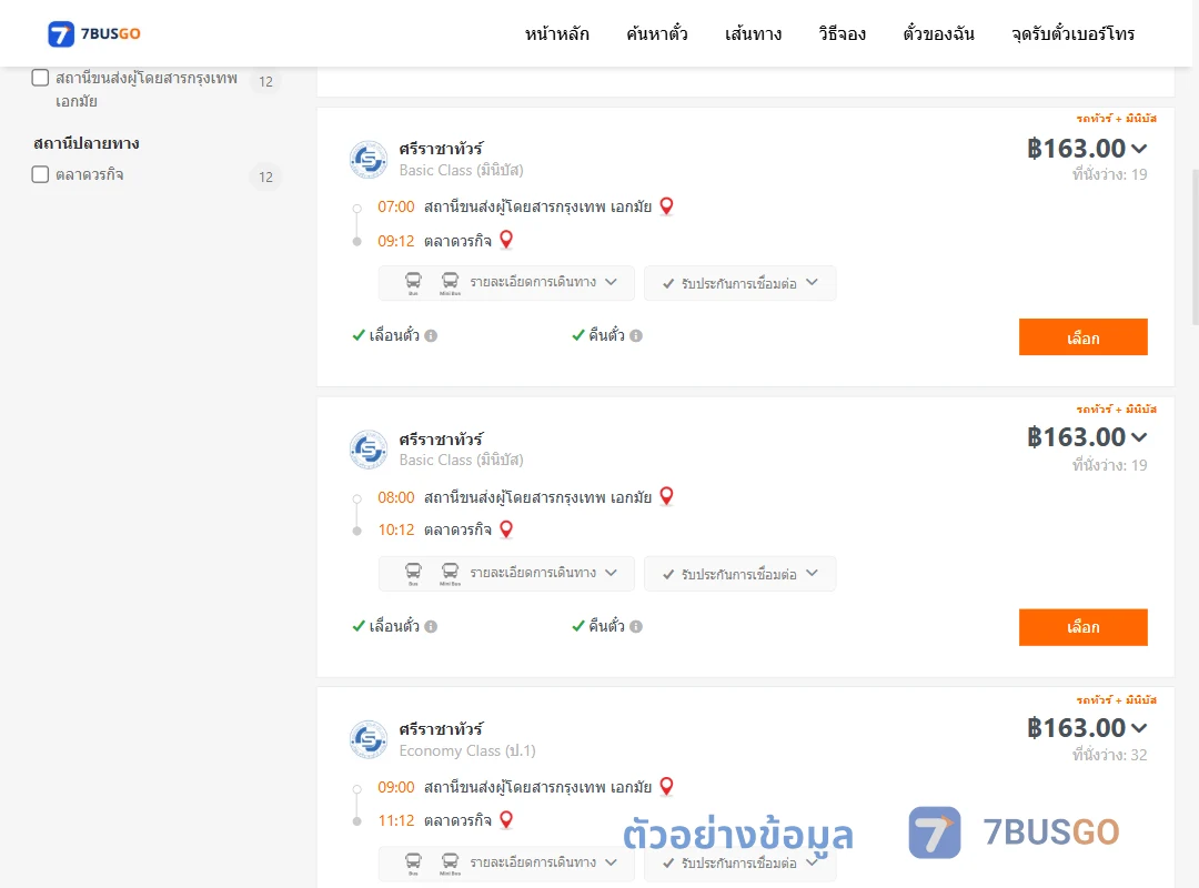ตัวอย่างผลค้นหา เอกมัย-ตลาดวรกิจ