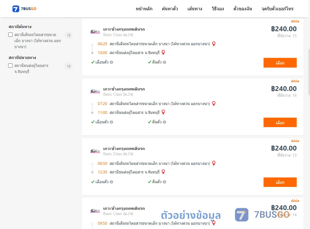 ตัวอย่างผลค้นหา บางนา-จันทบุรี
