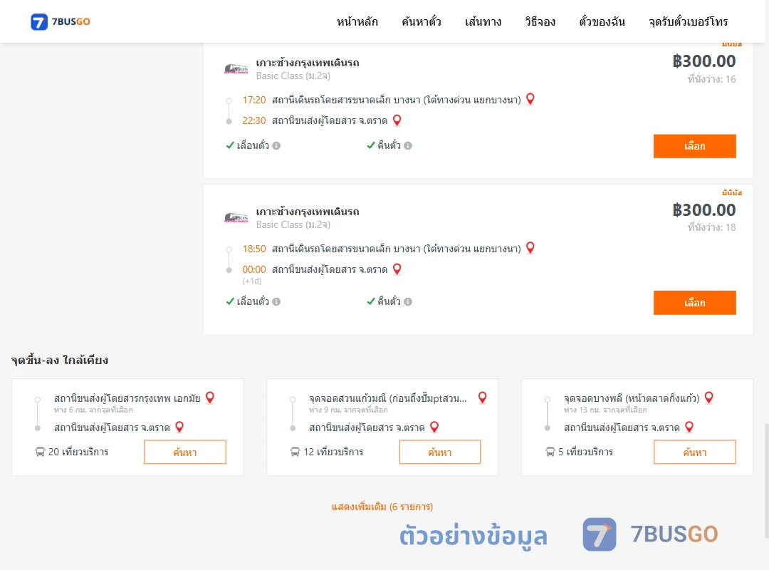 ตัวอย่างผลค้นหา บางนา-ตราด