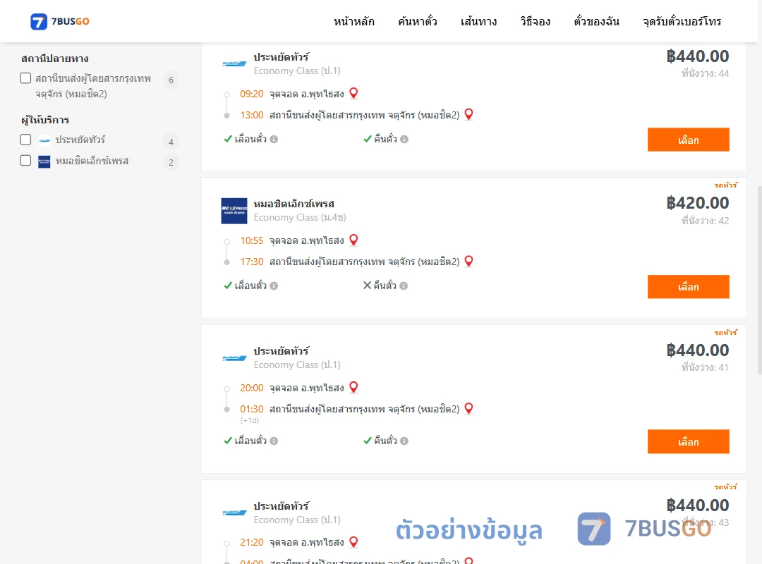 ตัวอย่างผลค้นหา พุทไธสง-กรุงเทพ
