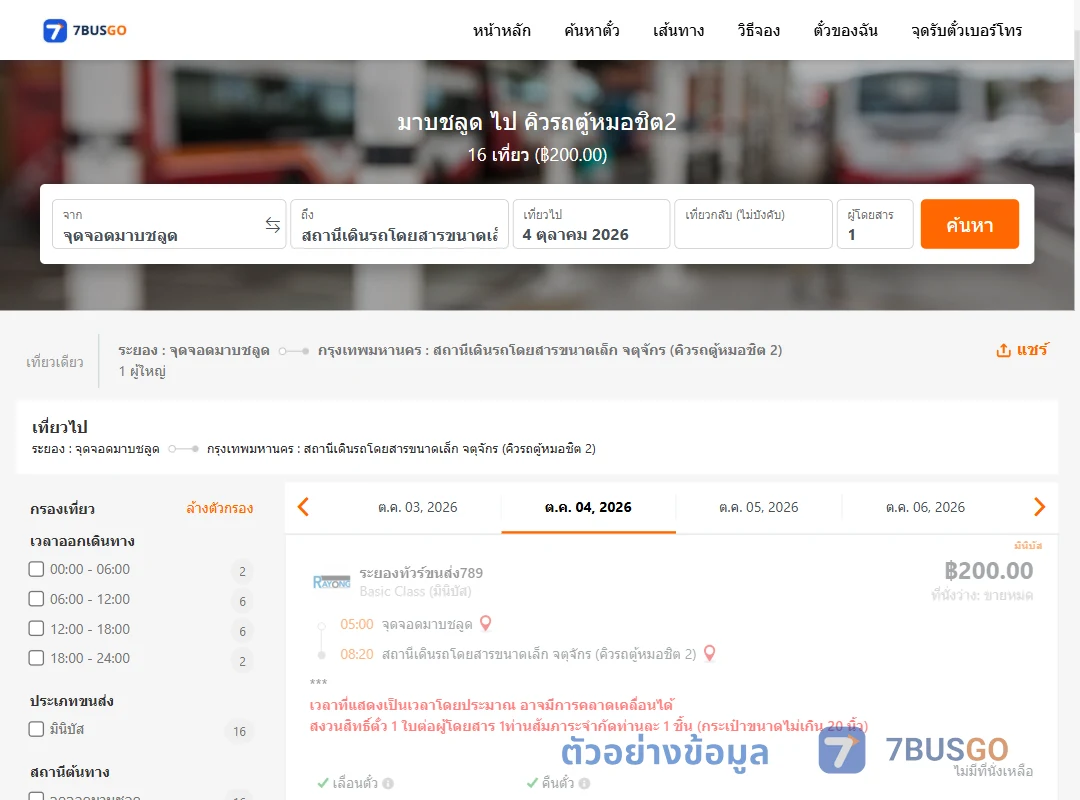 ตัวอย่างผลค้นหา มาบชลูด-คิวรถตู้หมอชิต2