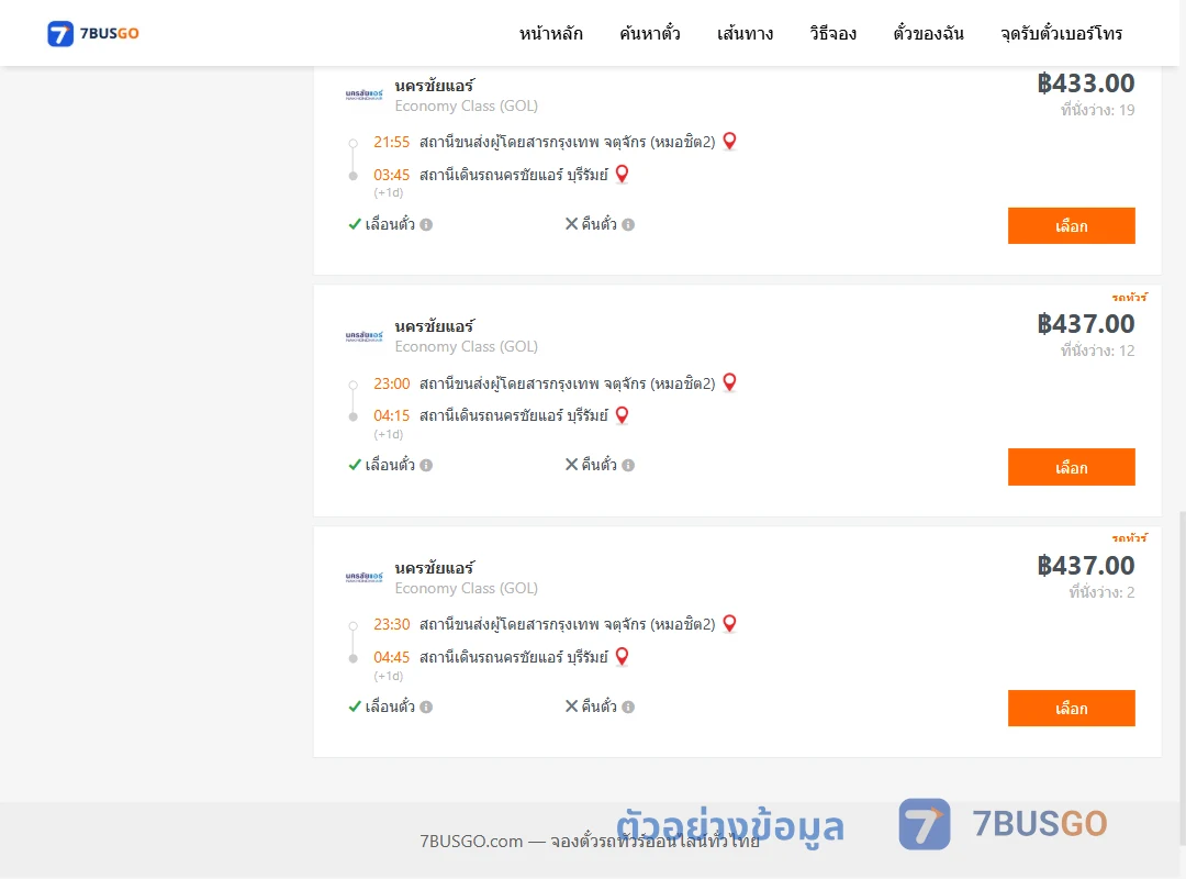 ตัวอย่างผลค้นหา กรุงเทพ-บุรีรัมย์