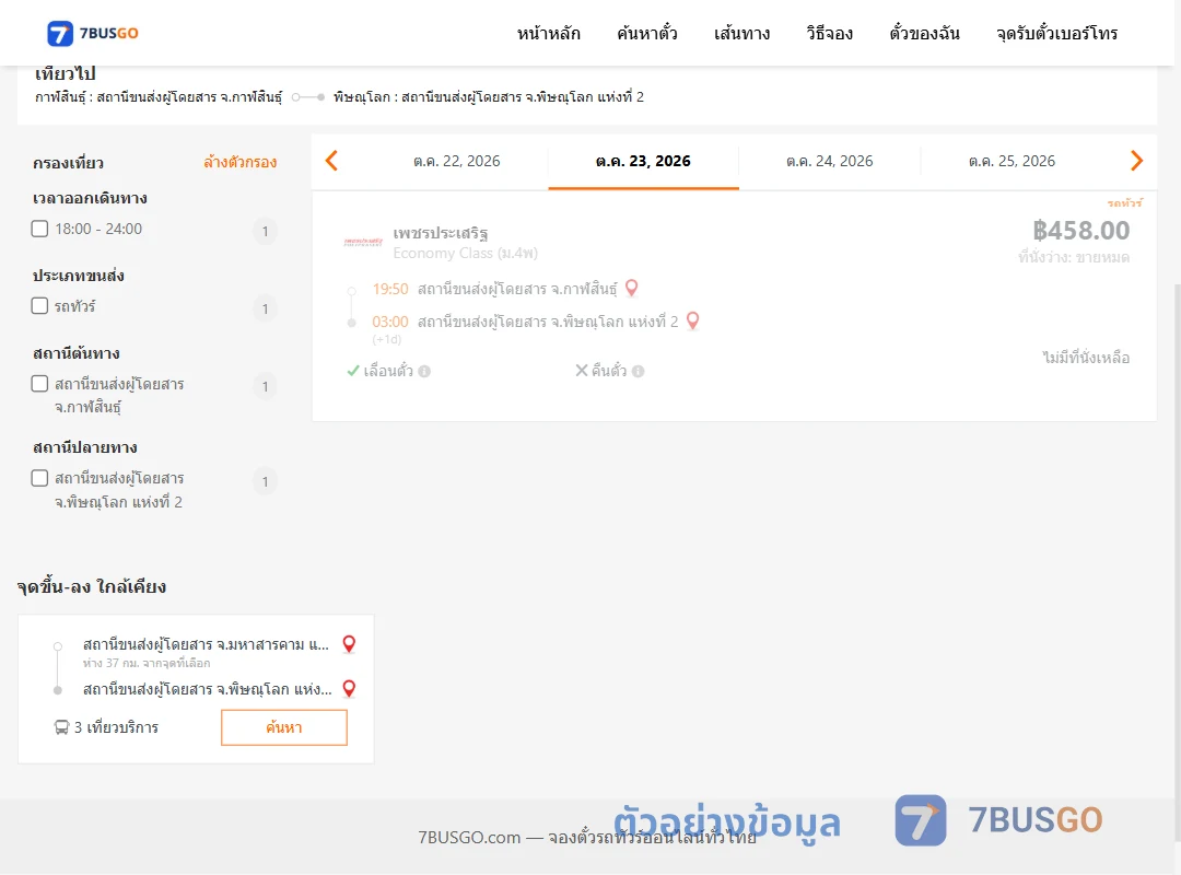ตัวอย่างผลค้นหา กาฬสินธุ์-พิษณุโลก