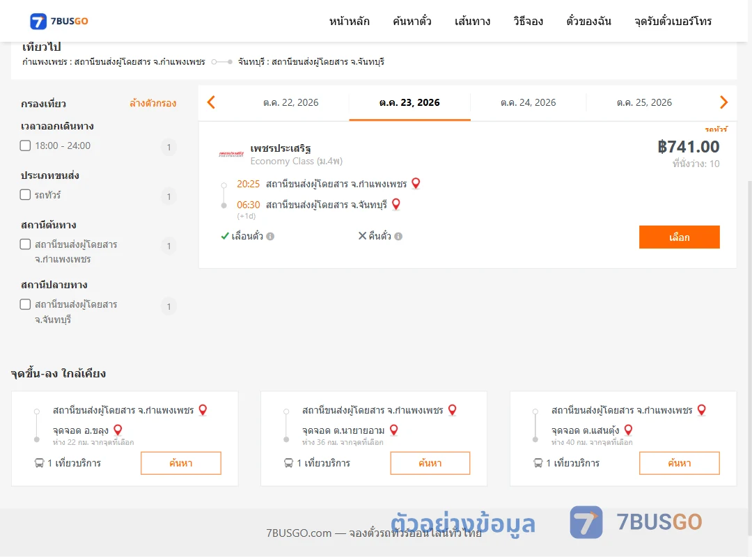 ตัวอย่างผลค้นหา กำแพงเพชร-จันทบุรี