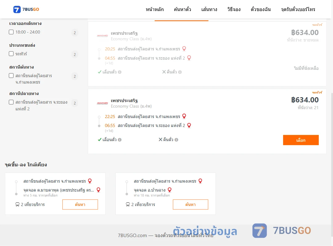 ตัวอย่างผลค้นหา กำแพงเพชร-ระยอง
