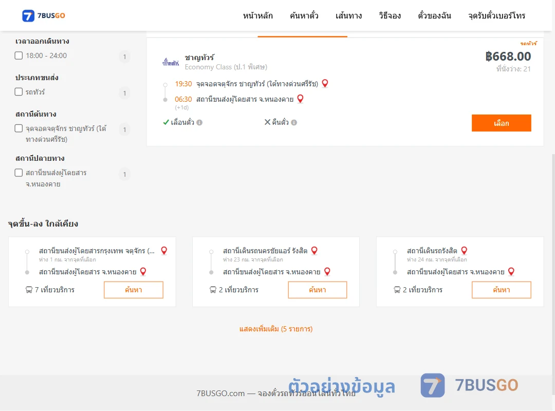 ตัวอย่างผลค้นหา จตุจักร-หนองคาย