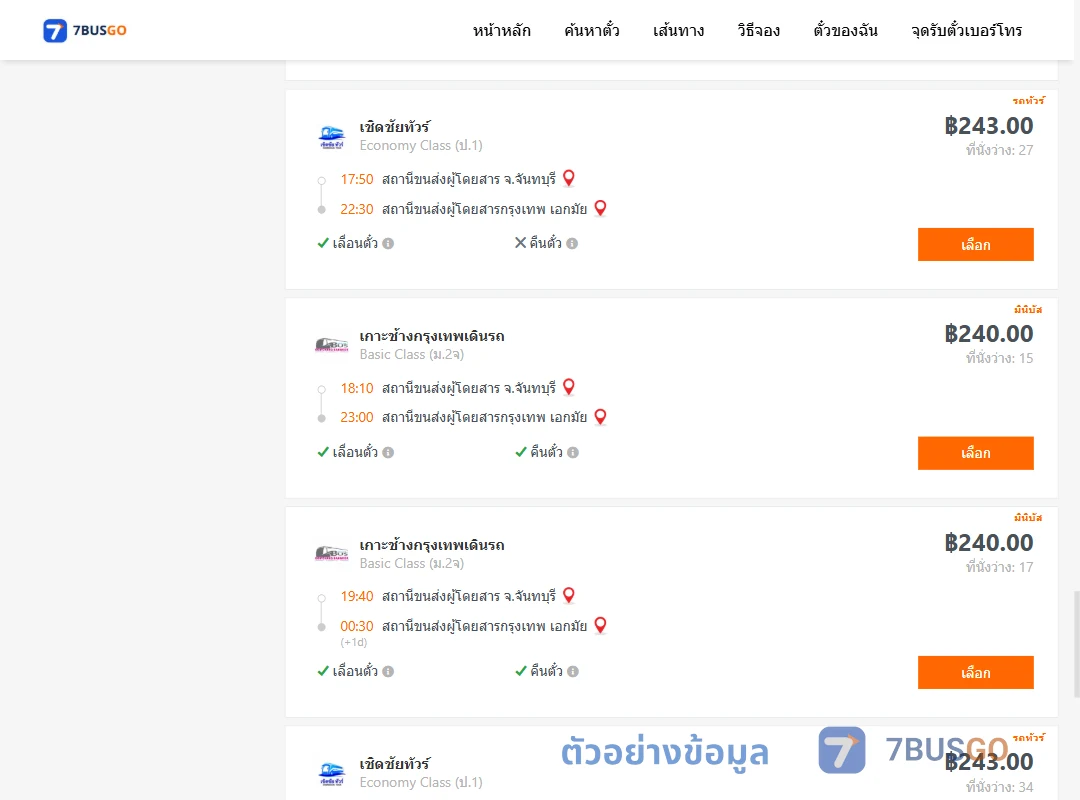 ตัวอย่างผลค้นหา จันทบุรี-เอกมัย