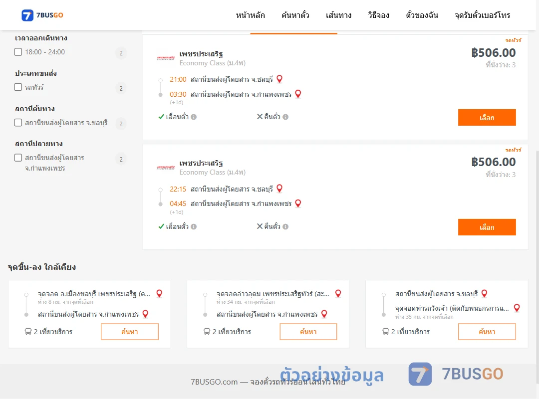 ตัวอย่างผลค้นหา ชลบุรี-กำแพงเพชร