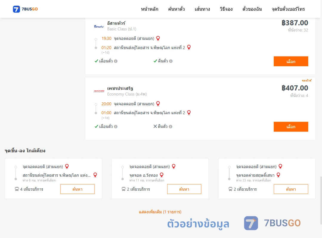 ตัวอย่างผลค้นหา ดอยติสามแยก-พิษณุโลก2