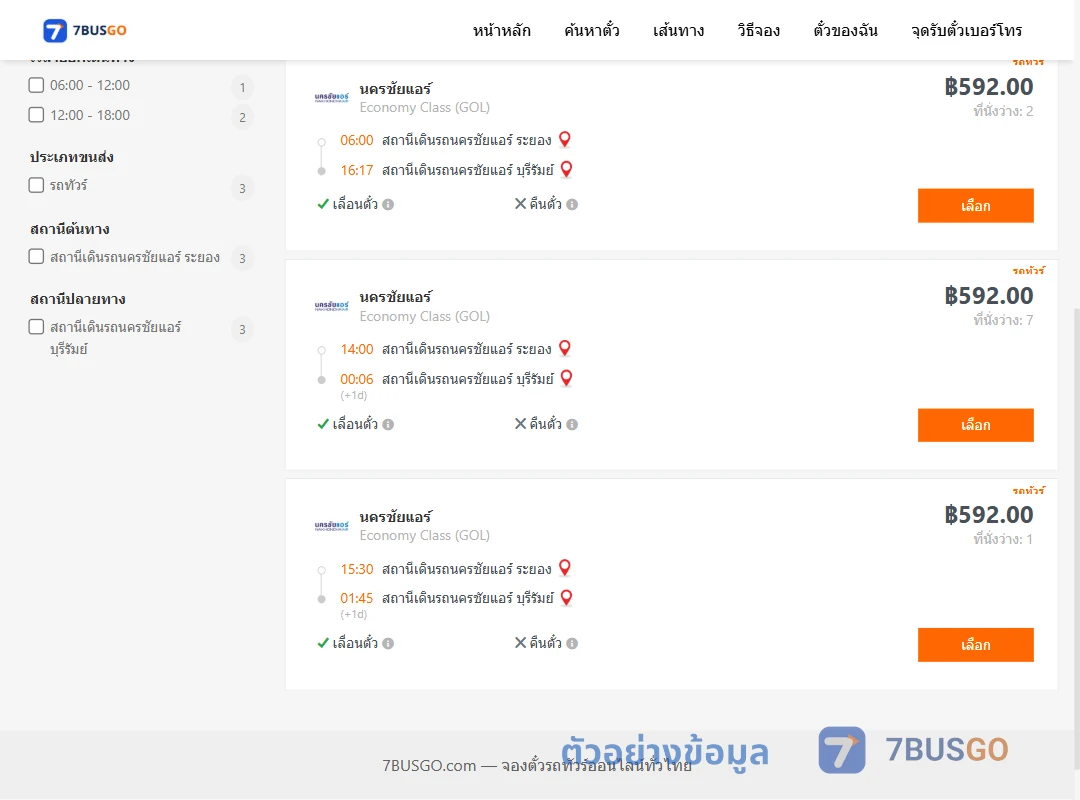ตัวอย่างผลค้นหา นครชัยแอร์ระยอง-บุรีรัมย์