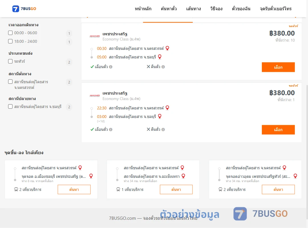 ตัวอย่างผลค้นหา นครสวรรค์-ชลบุรี