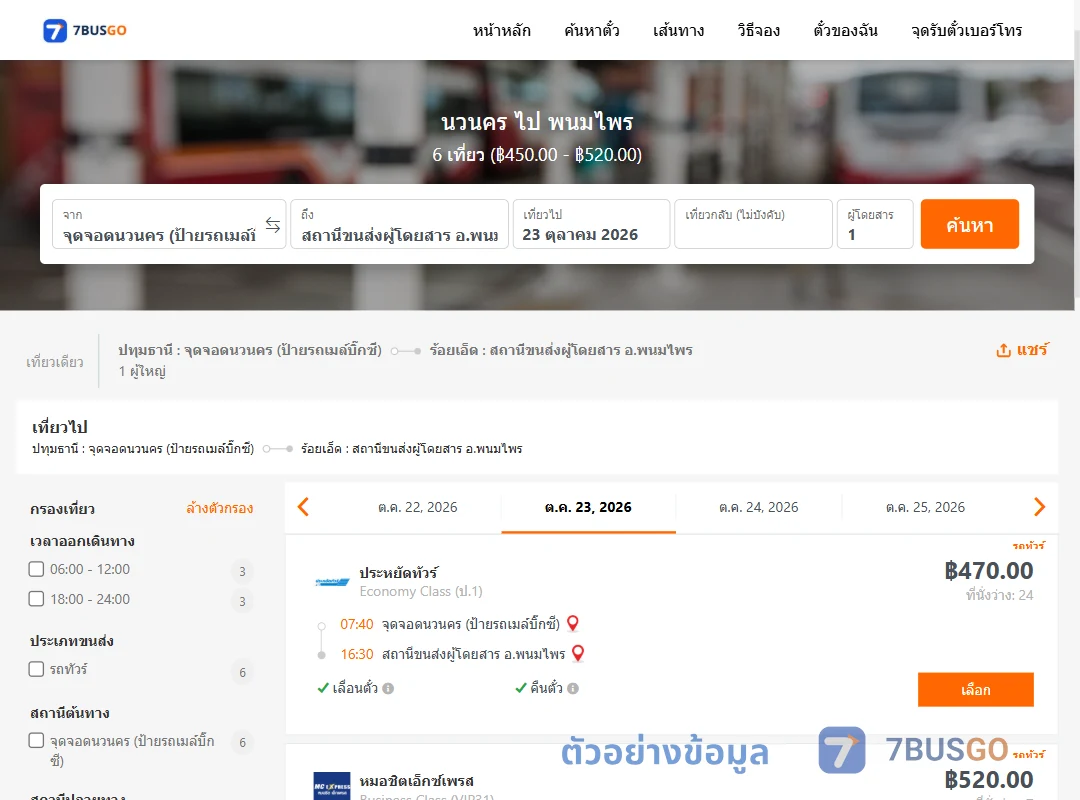 ตัวอย่างผลค้นหา นวนคร-พนมไพร