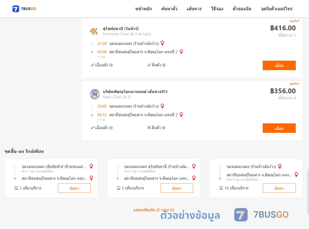 ตัวอย่างผลค้นหา นวนคร-พิษณุโลก2