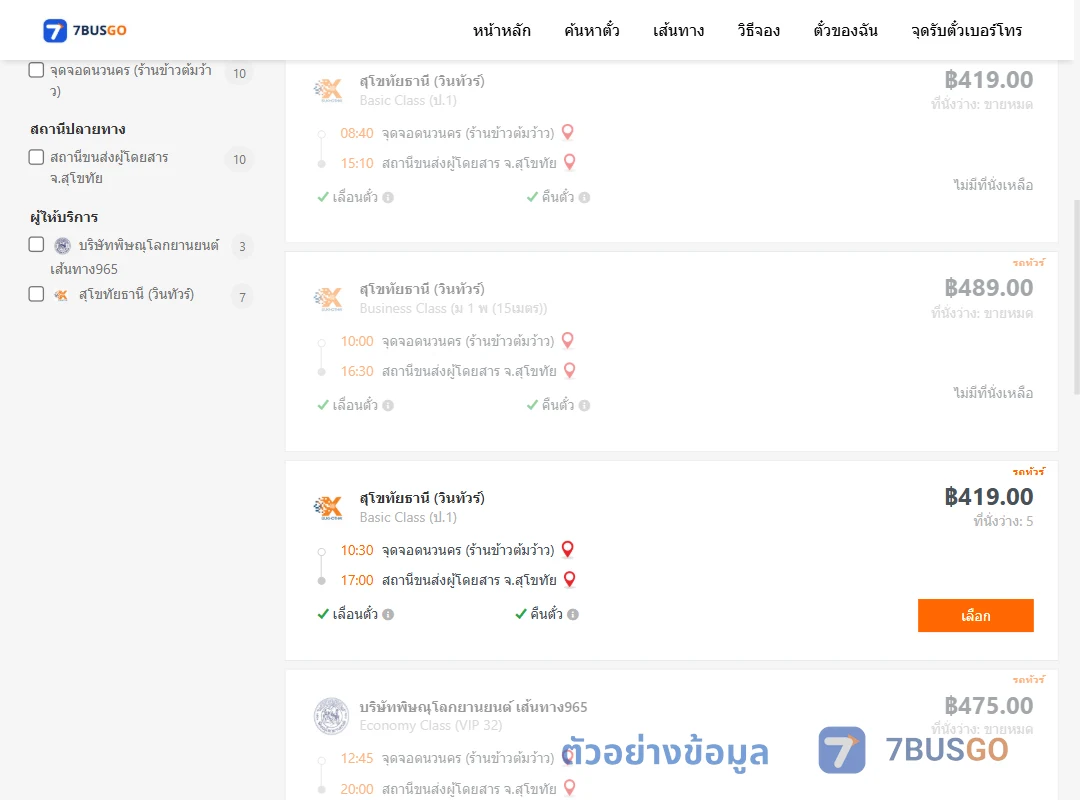 ตัวอย่างผลค้นหา นวนคร-สุโขทัย